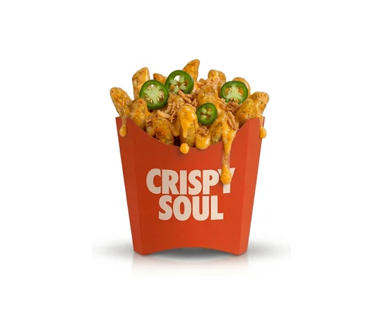 Frites cheddar oignons frit et jalapenos - menu CRISPY SOUL, poulet frit halal et waffle burgers
