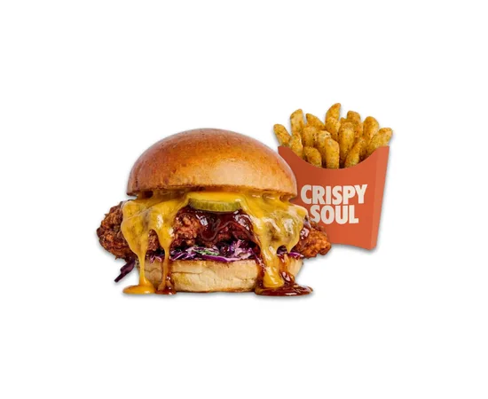 Honey Brown Burger - menu CRISPY SOUL, poulet frit halal et waffle burgers