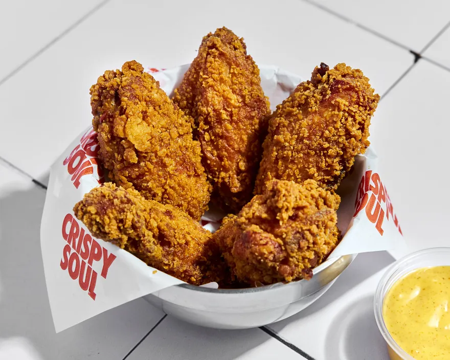 5 Crispy Wings - menu CRISPY SOUL, poulet frit halal et waffle burgers