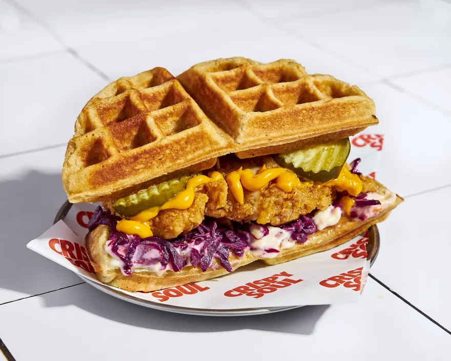 Mustard Waffle - menu CRISPY SOUL, poulet frit halal et waffle burgers